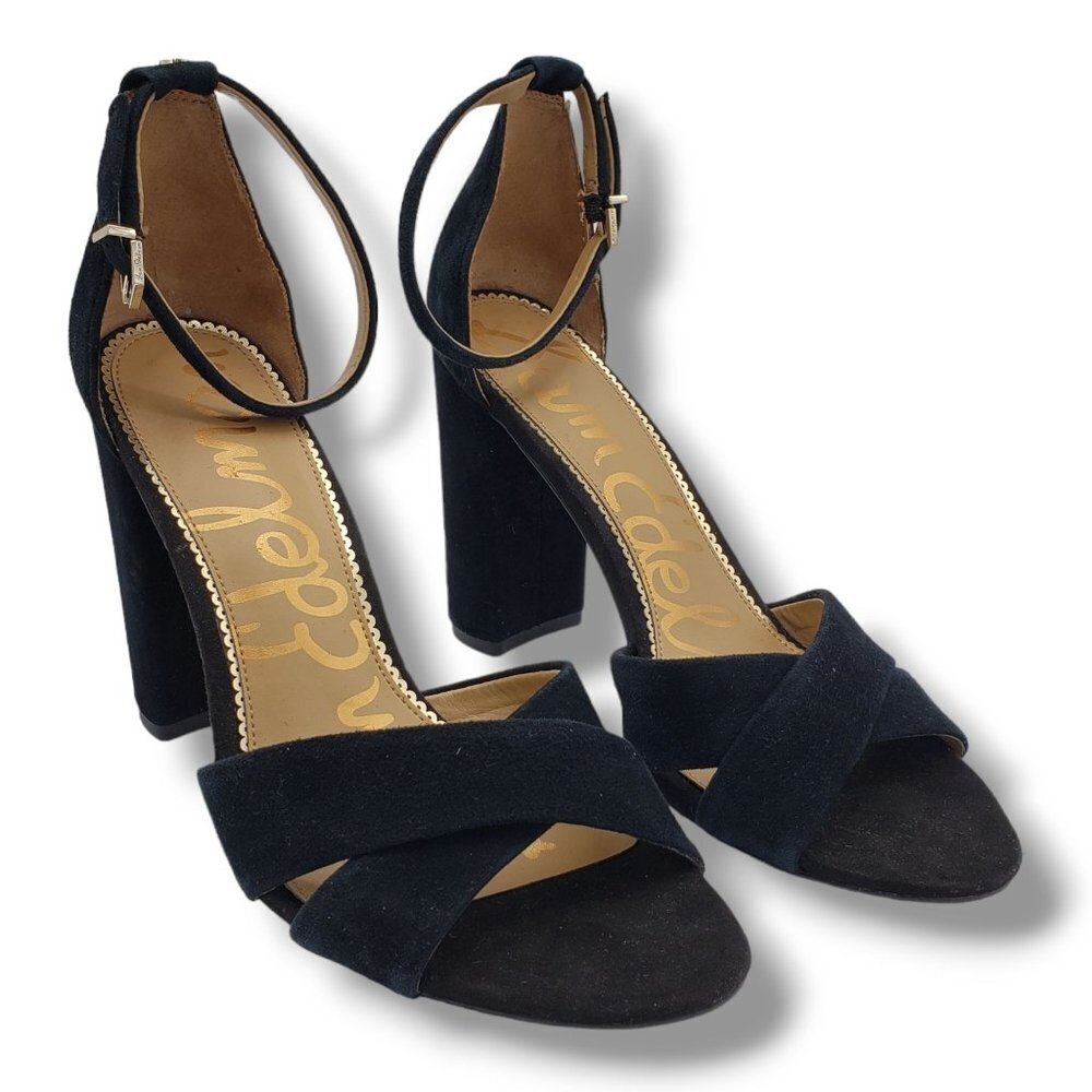 Sam Edelman Yancy Womens 10 Sandals‎ Black Suede Ankle Strap Block Heel - Picture 2 of 9